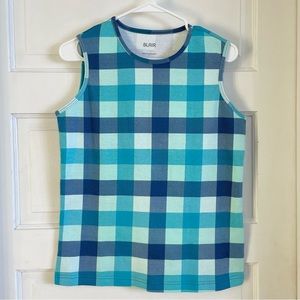 Blue check checkered plaid shades dark light tank sleeveless top